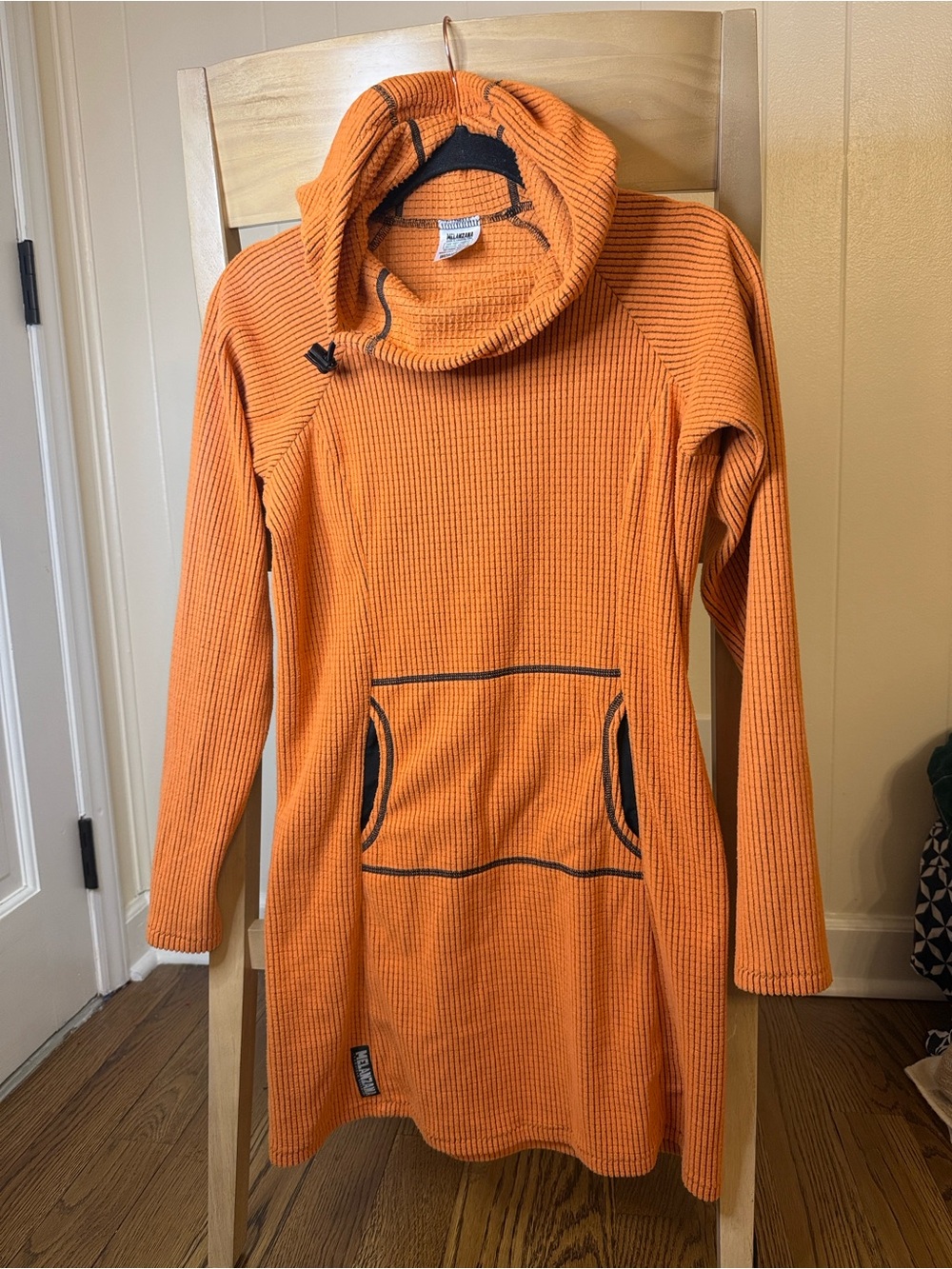 Melanzana Orange Waffle-Knit Cowl Sweater dress